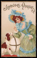 Artist Signed Illustratori Lady Easter Egg Dog Art Nouveau Postcard VK5636 - Sonstige & Ohne Zuordnung