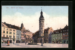 AK Gera, Markt Mit Geschäften, Rathaus Und Brunnen  - Gera