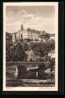 AK Gera, Schloss Osterstein über Einer Brücke  - Gera