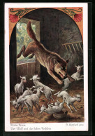 Künstler-AK Oskar Herrfurth: Brüder Grimm, Der Wolf Und Die Sieben Geisslein  - Fairy Tales, Popular Stories & Legends