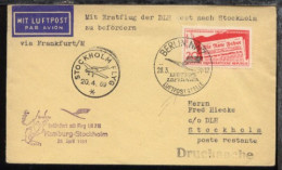 Lufthansa-Erstflug-Bf. Hamburg-Stockholm 20.4.1959 Zuleitung Aus Der DDR - Sonstige & Ohne Zuordnung