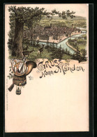 Lithographie Hann. Münden, Blick Von Einer Anhöhe Auf Den Ort  - Hannoversch Muenden