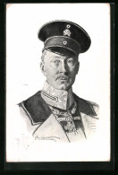 Künstler-AK Kronprinz Wilhelm Von Preussen In Uniform Mit Schirmmütze  - Royal Families