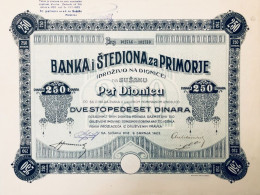 I: Croatie - 5 Actions Des Banques Yougoslaves - Na Susaku 1923 - 1250 Dinar - Banco & Caja De Ahorros