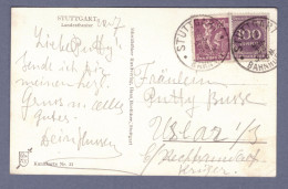 Weimar INFLA AK (Stuttgart Landestheater) Postkarte - Stuttgart Bahnhof  22 JUL 23 --> Uslar (CG13110-243) - Cartas & Documentos