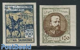 Lithuania 1921 Central Lithuania, First Anniversary 2v Imperforat, Mint NH, Nature - Horses - Lituania