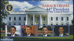 Nevis 2009 Barack Obama 4v M/s, Mint NH, History - American Presidents - Politicians - St.Kitts En Nevis ( 1983-...)
