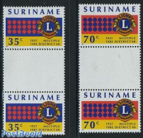 Suriname, Republic 1982 Lions Club 2v Gutter Pairs (white Tabs), Mint NH, Various - Lions Club - Rotary, Club Leones