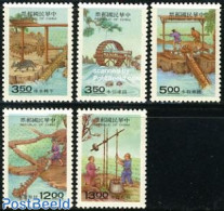 Taiwan 1995 Irrigation Systems 5v, Mint NH, Nature - Various - Water, Dams & Falls - Mills (Wind & Water) - Windmills