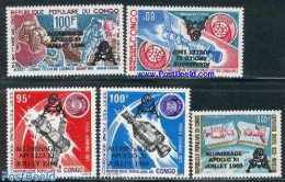 Congo Republic 1979 Apollo 11 Moonlanding Overprints 5v, Mint NH, Transport - Space Exploration - Otros & Sin Clasificación