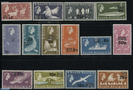 South Georgia / Falklands Dep. 1971 Definitives, Overprints 14v, Unused (hinged), Nature - Transport - Animals (others.. - Barcos