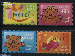 France 2001 Greeting Stamps 4v, Mint NH, Nature - Various - Bears - Greetings & Wishing Stamps - Teddy Bears - Unused Stamps