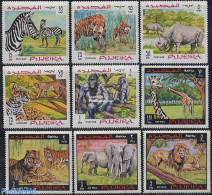 Fujeira 1969 African Wildlife 9v, Mint NH, Nature - Animals (others & Mixed) - Cat Family - Elephants - Giraffe - Rhin.. - Fujeira