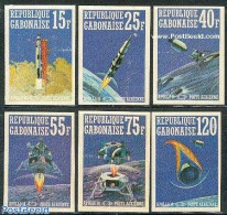 Gabon 1971 Apollo 14 6v Imperforated, Mint NH, Transport - Space Exploration - Unused Stamps