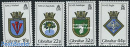 Gibraltar 1987 Naval Arms 4v, Mint NH, History - Nature - Coat Of Arms - Animals (others & Mixed) - Birds - Gibilterra