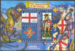 Gibraltar 2003 St. George S/s, Mint NH, History - Nature - Decorations - Flags - Knights - Horses - Art - Stained Glas.. - Militares