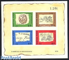 Hungary 1972 Stamp Day S/s Imperforated, Mint NH, Stamp Day - Stamps On Stamps - Art - Handwriting And Autographs - Neufs