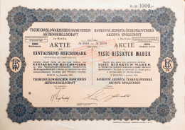 1924: Action - 1.000 RM - Tschechoslovakischer Bankverein  AG - Bank & Versicherung