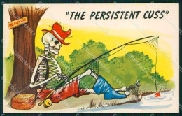 Sport Pesca Scheletro Skeleton Comica Cartolina Postcard QT5060 - Other & Unclassified