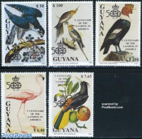 Guyana 1991 Discovery Of America, Birds 5v, Mint NH, Nature - Birds - Birds Of Prey - Poultry - Flamingo - Guyane (1966-...)