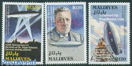 Maldives 1993 Hugo Eckener 3v, Mint NH, History - Transport - Germans - Zeppelins - Zeppelin