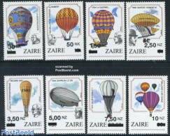 Congo Dem. Republic, (zaire) 1994 Overprints 8v, Mint NH, Transport - Balloons - Zeppelins - Mongolfiere