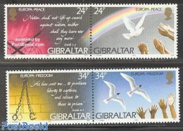 Gibraltar 1995 Europa, Peace 2x2v [:], Mint NH, History - Nature - Europa (cept) - Human Rights - Birds - Pigeons - Gibilterra
