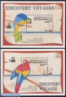 Dominica 1991 Discovery Of America 2 S/s, Mint NH, History - Nature - Transport - Explorers - Birds - Parrots - Ships .. - Explorers