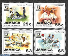 Jamaica 1988 Workers Year 4v, Mint NH, Health - Nature - Transport - Various - Health - Fishing - Fire Fighters & Prev.. - Fische