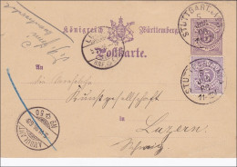 Württemberg:  Ganzsache Von Stuttgart Nach Luzern 1866 - Covers & Documents