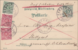 Württemberg:  Ganzsache Von Canstatt Nach Stuttgart - Bote Bezahlt  1893 - Covers & Documents