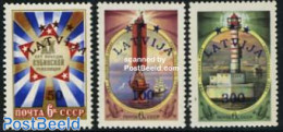 Latvia 1993 Overprints 3v, Mint NH, Transport - Various - Ships And Boats - Lighthouses & Safety At Sea - Schiffe