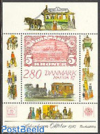 Denmark 1987 Hafnia 87 S/s, Mint NH, Sport - Transport - Cycling - Post - Stamps On Stamps - Railways - Neufs