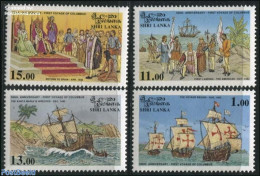 Sri Lanka (Ceylon) 1992 Discovery Of America 4v, Mint NH, History - Transport - Explorers - Ships And Boats - Explorateurs