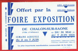 Buvard - Foire Exposition De Chalon-sur-Saône (71) - 31 Mai Au 7 Juin 1931 - Andere & Zonder Classificatie
