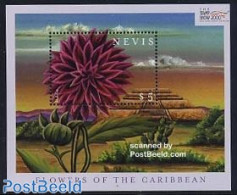 Nevis 2000 Stamp Show S/s, Dahlia, Mint NH, Nature - Flowers & Plants - St.Kitts Y Nevis ( 1983-...)