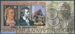 Nevis 2005 F. Von Schiller 3v M/s, Mint NH, History - Germans - Art - Authors - Scrittori