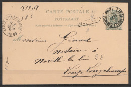 EP 5c Vert-gris De BIERWART Càd LIEGE (GUILLEMINS) /1 SEPT 1893 - Griffe [Andenne] Pour NOVILLE-les-BOIS / LEUZE-LONGCHA - Briefkaarten 1871-1909