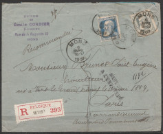 L. Recommandée De Huissier Affr. N°76+78 Càd MONS /6 Avril 1907 Pour PARIS "RETOUR A L'ENVOYEUR" (au Dos: Note Facteur " - 1905 Barba Grossa