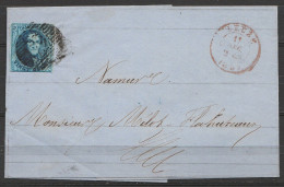L. Affr. N°7 P72 Càd LEUZE /11 DEC 1857 Pour NAMUR (au Dos: Càd NAMUR) - 1851-1857 Medallions (6/8)
