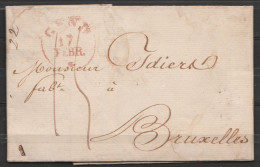 L. Datée 17 Février 1830 De GAND Obl. T11 GENT /17 FEBR Pour BRUXELLES - Port "15" - 1815-1830 (Periodo Olandese)