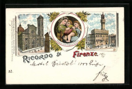 Lithographie Firenze, Facciata Della Cattedrale, Palazzo Vecchio  - Firenze (Florence)