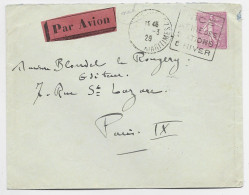 SEMEUSE 75C LIGNEE N° 202 SEUL LETTRE AVION DAGUIN NICE 1929 POUR PARIS AU TARIF - 1903-60 Sower - Ligned