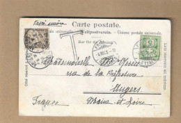 Los Vom 20.04 - Heimatbeleg Aus Fribourg Nach Angers  1902 Mit Franz. Portomaken Ansichtskarte - Storia Postale