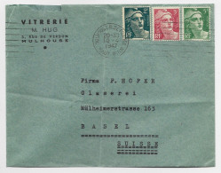 GANDON 5FR+3FR+2FR LETTRE MEC MULHOUSE 10.4.1947 HAUT RHIN POUR BALE SUISSE AU TARIF LETTRE ORDINAIRE - 1945-54 Maríanne De Gandon