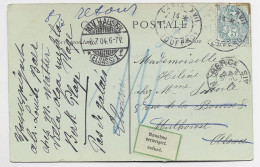 FRANCE BLANC 5C SEUL.CARTE PARIS 1904 POUR MULHOUSE ALSACE + ETIQUETTE REFUSE - 1900-29 Blanc