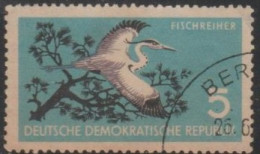 1959 DDR USED STAMP  ON BIRDS/ Nature Protection/Ardea Cinerea & Pinus Sylvestris-Grey Heron - Picotenazas & Aves Zancudas