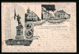 AK Kehl, Festpostkarte Zur Enthülllungsfeier Des Krieger-Denkmals 1899, Schulhaus Friedens-Eiche Und Rathaus  - Kehl