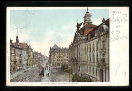 Lithographie Karlsruhe, Kaiserstrasse Mit Hauptpostamt  - Karlsruhe