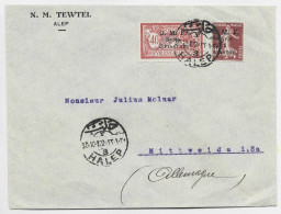 MERSON OMF SYRIE +20C SEMEUSE BRUN OMF LETTRE COVER HALEP 30.10.1922 TO ALLEMAGNE - 1900-27 Merson